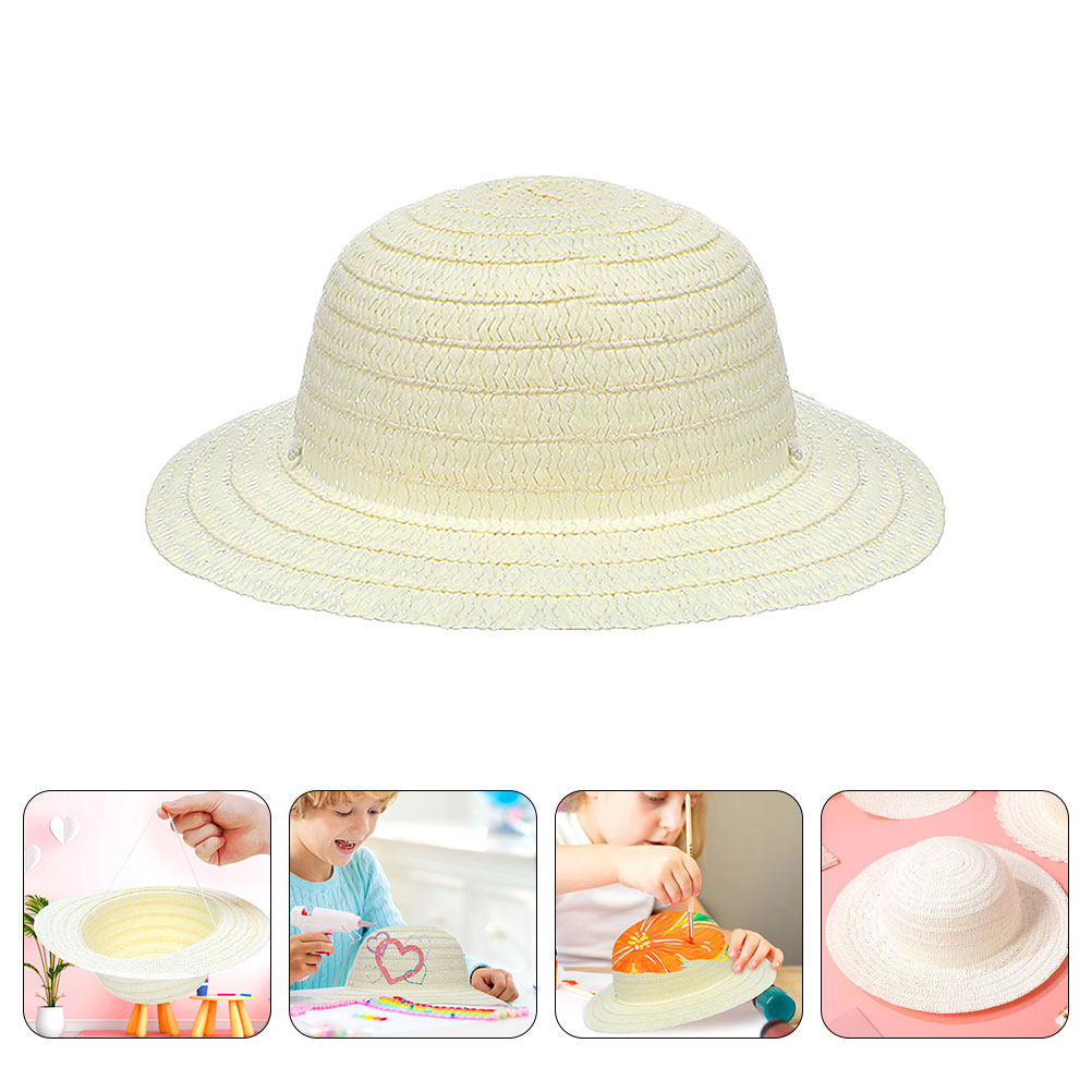 8Pcs DIY Kids Straw Hats White - Art Craft Party 评论和价格
