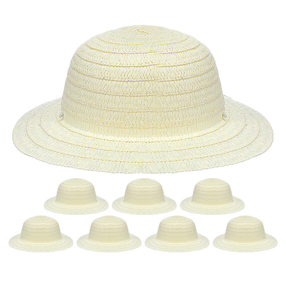 8Pcs DIY Kids Straw Hats White - Art Craft Party 评论和价格