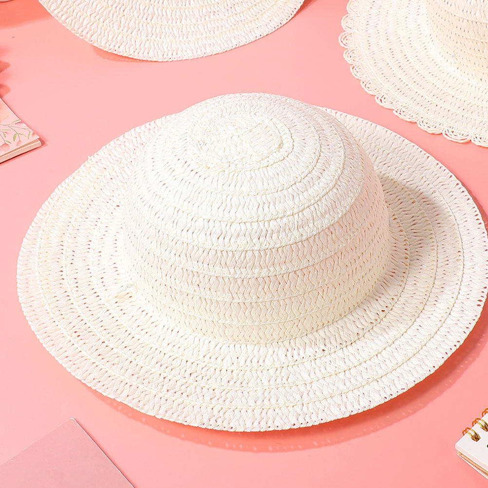 8Pcs DIY Kids Straw Hats White - Art Craft Party 评论和价格