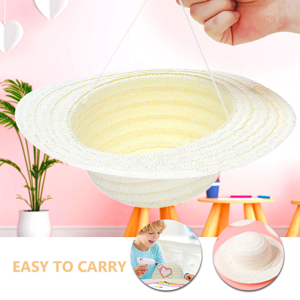 8Pcs DIY Kids Straw Hats White - Art Craft Party 评论和价格