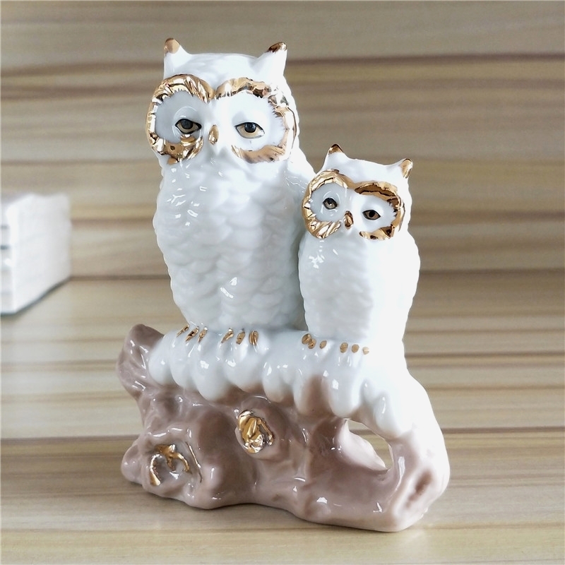 Gilt Porcelain Mother Owl Figu - Art Craft Mother'S Day 评论和价格