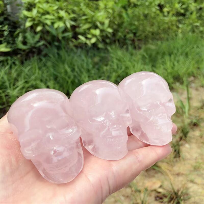 Natural Rose Quartz Skull Carv - Art Craft Rose 评论和价格